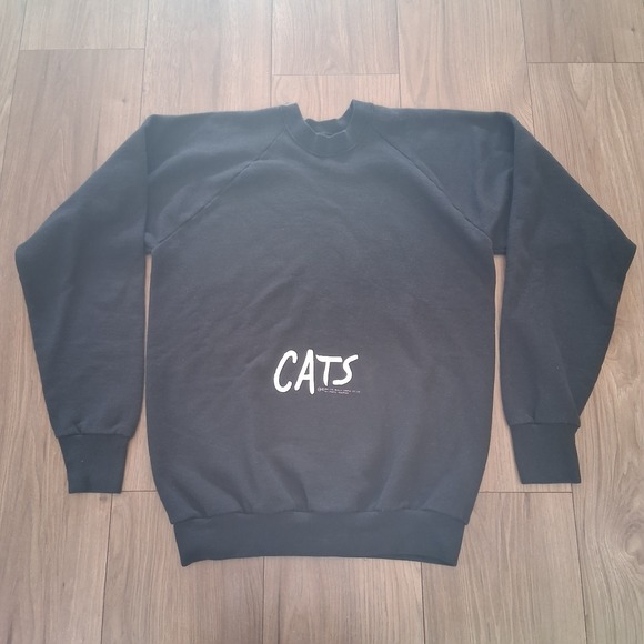 Screen Stars Sweaters - VINTAGE Cats Musical Sweatshirt Adult XL‎ Black Green Eyes 1981 Broadway Unisex